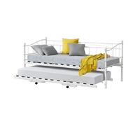 Cama con cama supletoria skutskär con 4 ruedas metal 90 x 200 cm / cama - blanco mate [en.casa]