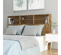 Cama con compartimentos de roble ahumado, 160 x 19 x 103,5 cm, cabecero con estantería, matrimonial, respaldo para cama y sofá