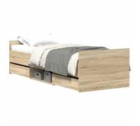 Cama con Dosel y Cajones Integrados 75x190 cm, Estructura de Tablero de Fibra de Alta Densidad y Madera de Pino Maciza, Color Roble Sonoma, 4 Cajones + Lamas de Contrachapado, Montaje Requerido