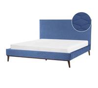 Cama Con Somier Cabecero Panal Acolchado Diseño Moderno Tapizado De Terciopelo Azul 180 X 200 Cm Bayonne