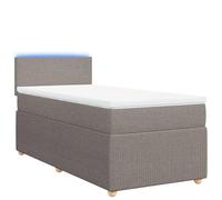 Cama con somier de 100 x 200 cm con colchón de muelles ensacados y funda de poliéster transpirable, color pardo, moderna cama de dormitorio con iluminación LED (5 V USB), funda extraíble, 200 x 100 x