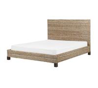 Cama Con Somier De Ratán Natural Madera Oscura 160 X 200 Cm Caoba Panel Salbris