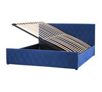 Cama Con Somier De Terciopelo Azul Marino 180 X 200 Cm Almacenaje Cabecero Rochefort