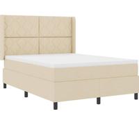 Cama con somier y base LED, con cabecero, color crema, 160 x 200 cm, tapizada en tela