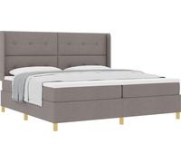 Cama con somier y cabecero de la marca vidaXL, color taupe, dimensiones 200 x 200 cm, tapizada en tela