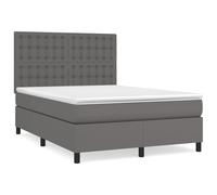 Cama con somier y colchón, color gris, 140x200 cm, tapizada en cuero sintético