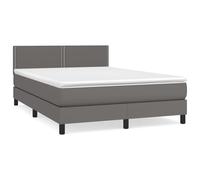 Cama con somier y colchón, color gris, 140x200 cm, tapizada en cuero sintético