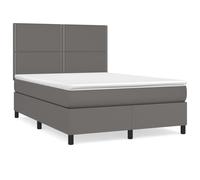 Cama con somier y colchón, color gris, 140x200 cm, tapizada en cuero sintético
