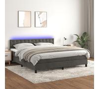 Cama con somier y colchón de 160 x 200, con iluminación LED.Cama con somier de 160 x 200 cm, con colchón y estructura de rejilla.Cama completa con cabecero, tapizada en terciopelo color gris oscuro, d