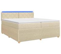 Cama con somier y colchón de la marca vidaXL, color crema, dimensiones 200 x 200 cm, tapizada en tela
