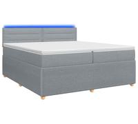 Cama con somier y colchón de la marca vidaXL, color gris claro, dimensiones 200 x 200 cm, tapizada en tela