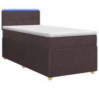 Cama con somier y colchón de la marca vidaXL, color marrón oscuro, dimensiones 90 x 200 cm, tapizada en tela