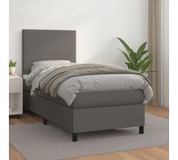 Cama con somier y colchón Living Store, color gris, 90x190 cm, tapizada en cuero sintético
