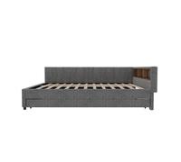 Cama daybett 140x200cm - sofá cama, con compartimiento, usb+tipo c, control remoto para luz led, con cama extraíble, con somier (sin colchón) - gris