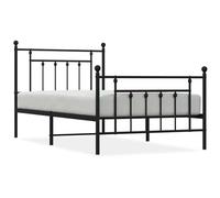 Cama de Acero con Cabecero y Pie de Cama, Estructura Metálica Negra Pulverizada, 100x190 cm, con Listones Incluidos, Altura Libre 26cm, Ideal para Dormitorios Modernos y Minimalistas