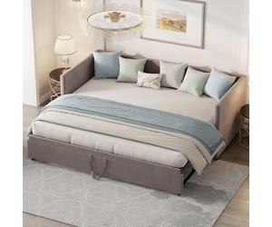 Cama de asiento acolchado, sofá cama Gigogne 90/180x200 cm, cama nido adulto de terciopelo, sofá cama nido nido de 2 plazas para sentarse o dormir, cama plegable sofá sin colchón (Gris-b, 90x200)
