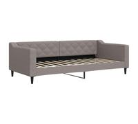 Cama de día 90 x 200 cm, color topo, sofá cama 2 en 1 con estructura de metal y madera maciza, lamas de contrachapado, tapizado en poliéster transpirable, ideal para salón o dormitorio (sin colchón)