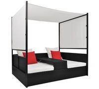 vidaXL Tumbona doble de jardín hamaca con toldo, acero y ratán sintético – Negro 190x130 cm