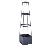 Cama de jardín elevada con depósito de almacenamiento de agua inferior y enrejado ajustable sin herramientas para plantas enredaderas, tomates y frijoles (3 vels-vid tejida)