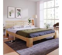 Cama de madera, tamaño doble, con cabecero integrado, estructura de somier, dimensiones 200 x 140 cm. Mueble para dormitorio, cama doble que puede utilizarse como cama de pino
