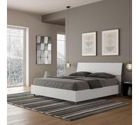 ITYHOME - Cama con somier de 160x190, cabecero recto, madera de fresno, color blanco, modelo Demas