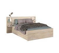 Miroytengo Cama de Matrimonio con cabecero y cajones inferiores en Color roble Japonés 135-140x200 cm Light wood - 135x200 cm 449.65
