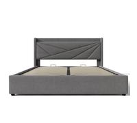 Cama de Matrimonio con Canapé Abatible Función de Carga Usb Tipo C en Algodón Lino Sin Colchón, con almacenamiento 160x200 cm Gris Aosom España
