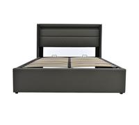 Cama de Matrimonio con Canapé Abatible Luces Led y Control Remoto Estructura Acolchada 140x200 cm Gris