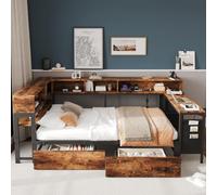 Cama de metal 120 x 200 cm con 2 cajones, estructura de cama con espacio de | Cama con espacio de almacenamiento, puertas correderas, carga USB y armario, cama individual para habitación de invitados