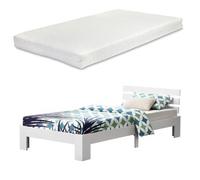 Cama De Pino Con Colchón De Espuma Fría Nivala - 120 X 200 Cm - Cama Simple - Cama Individual - Con Somier - Capacidad De Carga 150 Kg - Certificado Oeko-tex 100 - Blanco, Lacado Mate [en.casa]®
