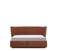 Cama desmontable Arvian en chenilla color terracota con compartimento abatible para colchón de 160 x 200 cm.