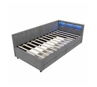 Cama día 90x200cm - sofá cama, con almacenamiento, usb+tipo c, luz led con mando, 2 cajones, con somier - gris
