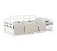 Cama Diaria Plegable 203,5 x 181 x 76 cm en Pino Macizo Blanco - Sofá Cama 2 Plazas con Estructura de Listones, Ideal para Invitados, Espacios Pequeños y Salones (90x200 cm, 2 Colchones no incluidos)