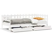 Cama diurna con cajones, color blanco, 80x200 cm, madera de pino