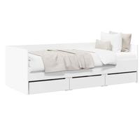 Cama diurna con cajones y cabecero, color blanco, fabricada en material de madera