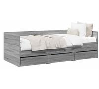 Cama diurna con cajones y cabecero, color gris Sonoma, fabricada en material de madera