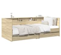 Cama diurna con cajones y estante, acabado Sonoma, fabricada en madera contrachapada