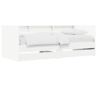 Cama diurna con cajones y estante, color blanco, fabricada en material de madera
