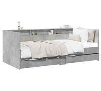 Cama diurna con cajones y estante, color gris cemento, fabricada en material de madera