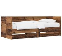 Cama diurna con cajones y estante, fabricada con madera de aspecto envejecido y material de madera