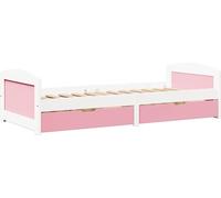 Cama diurna vidaXL con 2 cajones, sin colchón, color blanco y rosa, 90x200 cm