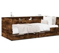 Cama diurna vidaXL con cajones, sin colchón, color roble ahumado, 75x190 cm