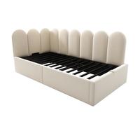 Cama diván 90x190 cm - sofá cama con almacenamiento hidráulico, cama infantil con somier de metal, terciopelo - beige