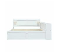 Cama doble 140x200 - cabecero con estante y 2 luces, puerto de carga, armarios y cajones laterales - blanco