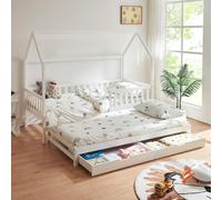 Cama doble "Aarghonmaa" con diseño para el hogar, de 90 x 200 cm, con cama adicional extraíble, protección anticaídas y 2 cajones, fabricada en madera de pino, color blanco