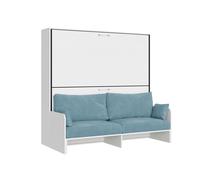 Cama doble abatible Kando con sofá y colchones color ceniza blanca, azul claro - Itamoby