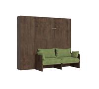 Cama doble abatible Kentaro de 160 cm con sofá y columna de nogal, color verde - Itamoby