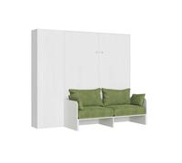 Cama doble abatible Kentaro de 160 cm con sofá y columna en fresno blanco y verde - Itamoby
