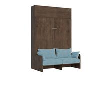 Cama doble abatible Kentaro de 160 cm con sofá y mueble alto de nogal, color azul claro - Itamoby
