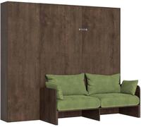 Cama doble abatible Kentaro de 160 cm con sofá y pata de nogal, color verde